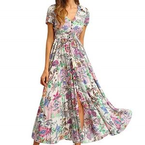 Milumia Floral Print Button Up Maxi